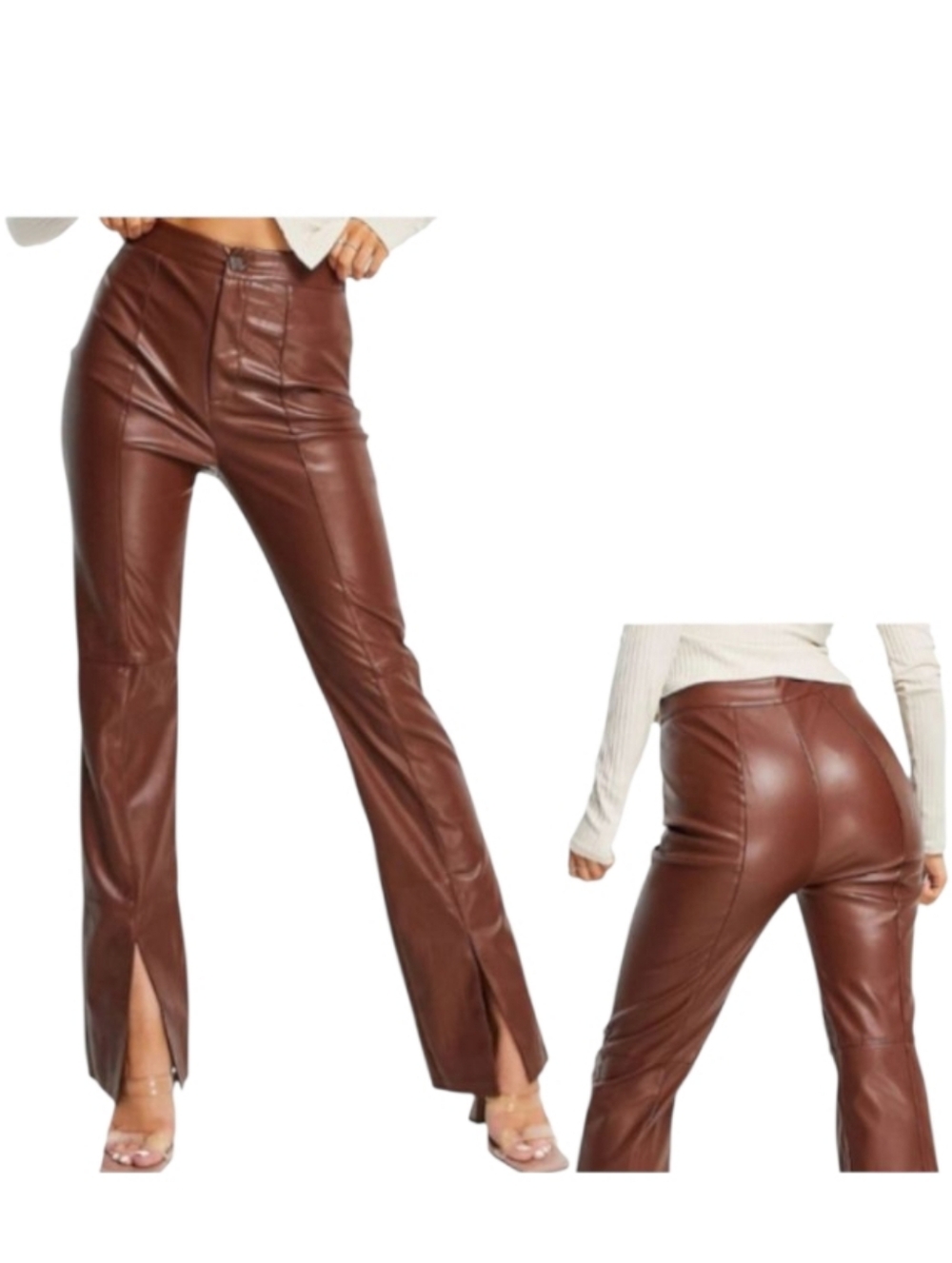 Missguided Faux Vegan Leather Split Hem Trouser TALL